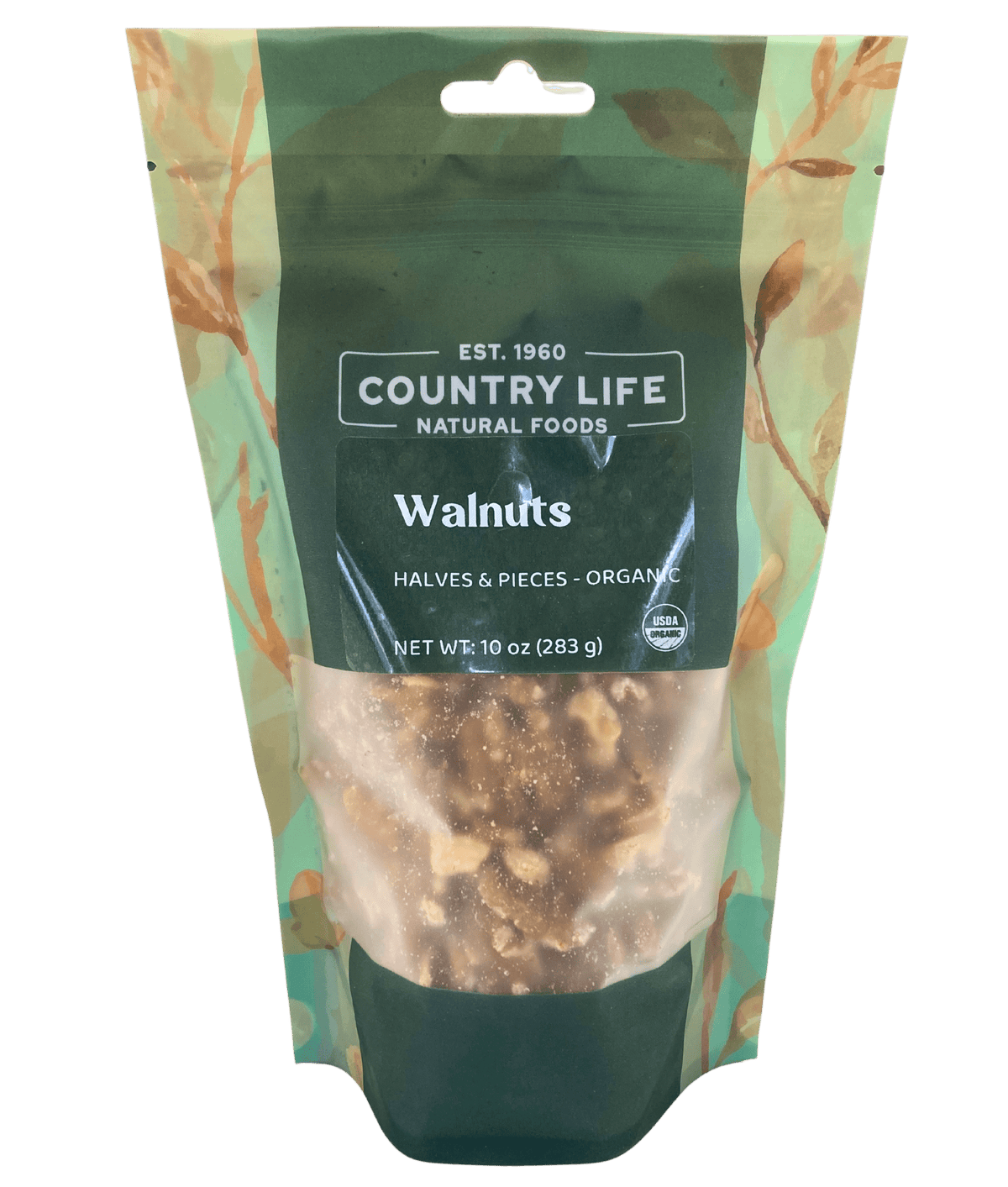 Country Life walnuts organic halves and pieces pouch, 10 oz (283 g)
