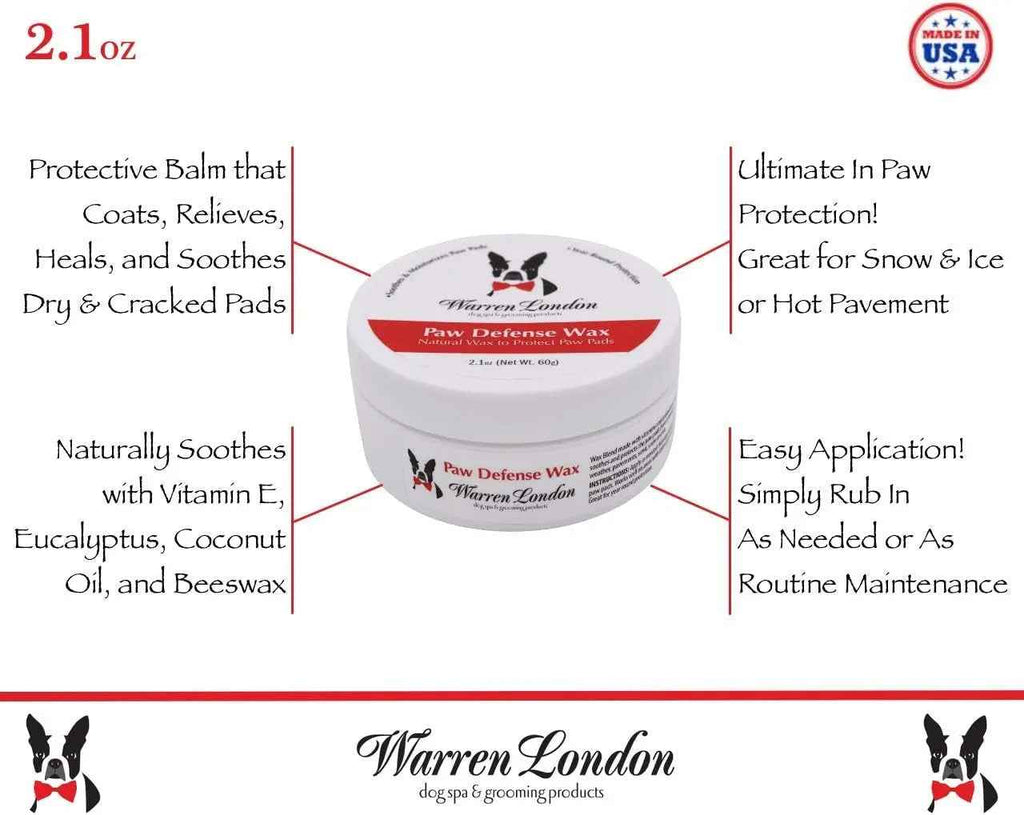 Warren London paw defense wax in a round white jar