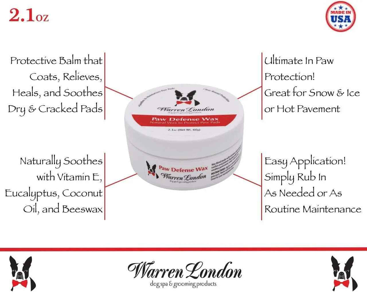 Warren London paw defense wax in a round white jar