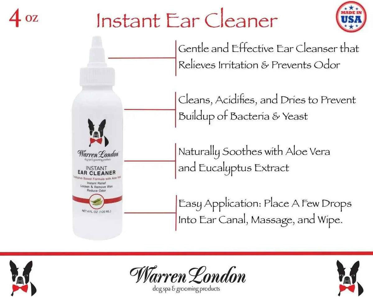 Warren London instant ear cleaner in a white dropper bottle