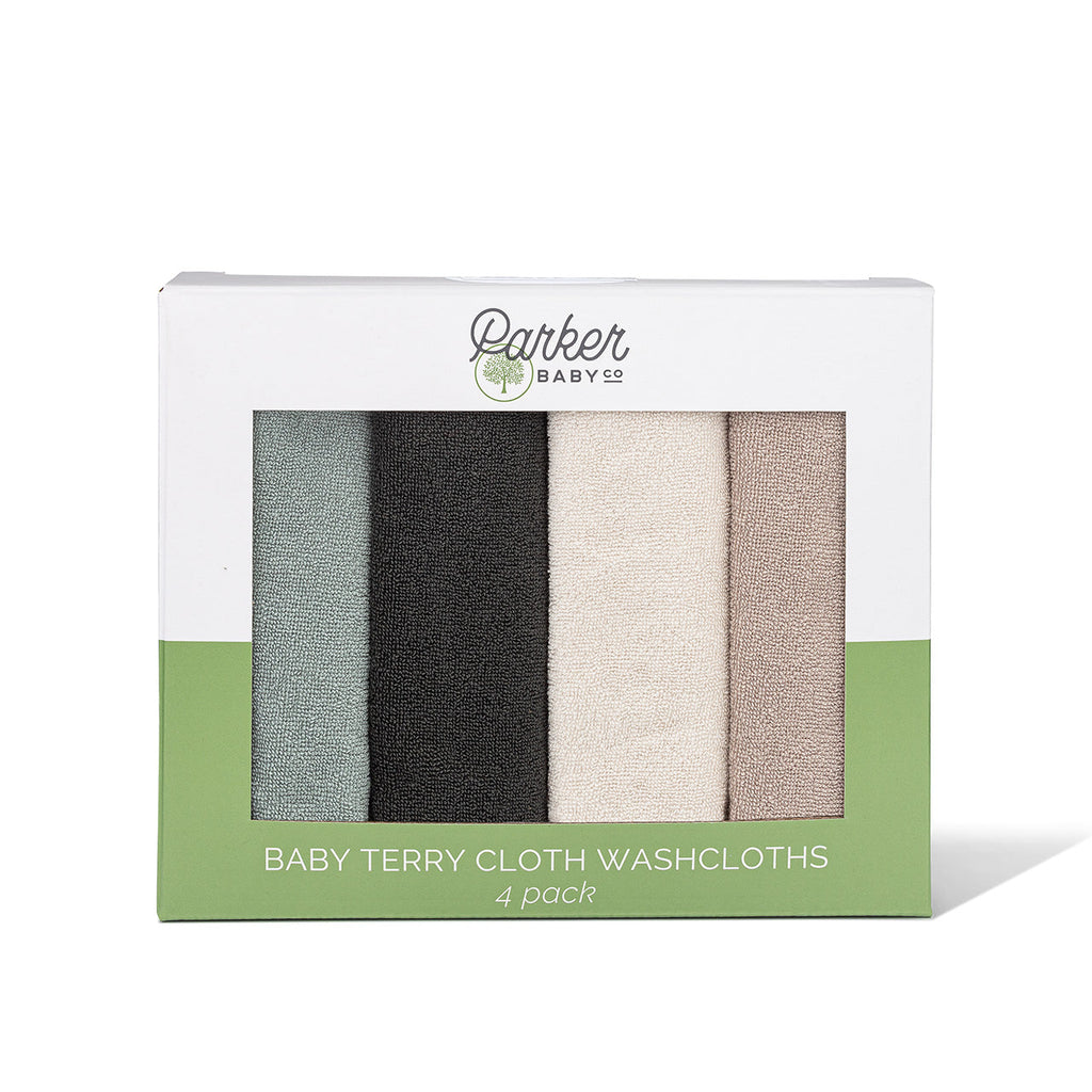 Baby terry cloth washcloths box, 4-pack of assorted neutral colors