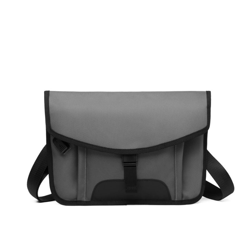 Dark grey waterproof messenger bag with flap and side crossbody strap
