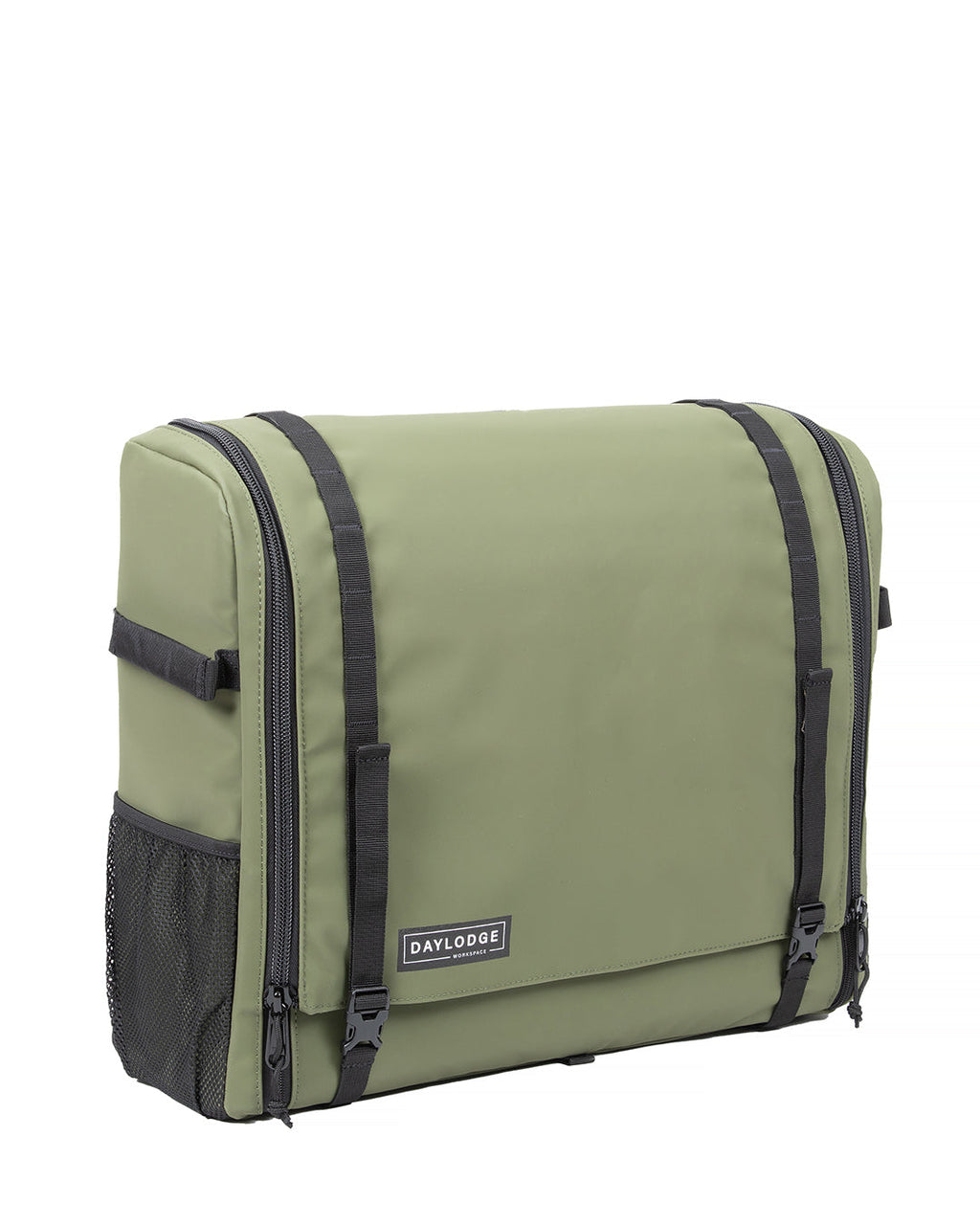Sage green camp kitchen table bag with zip front and black trim