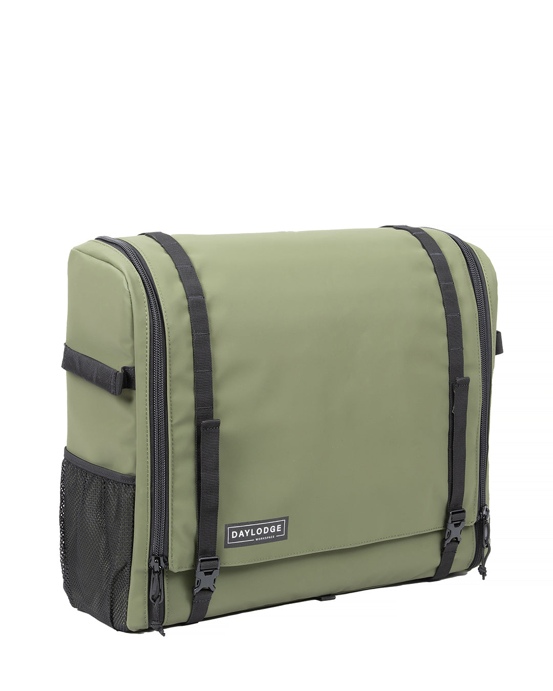Sage green camp kitchen table bag with zip front and black trim