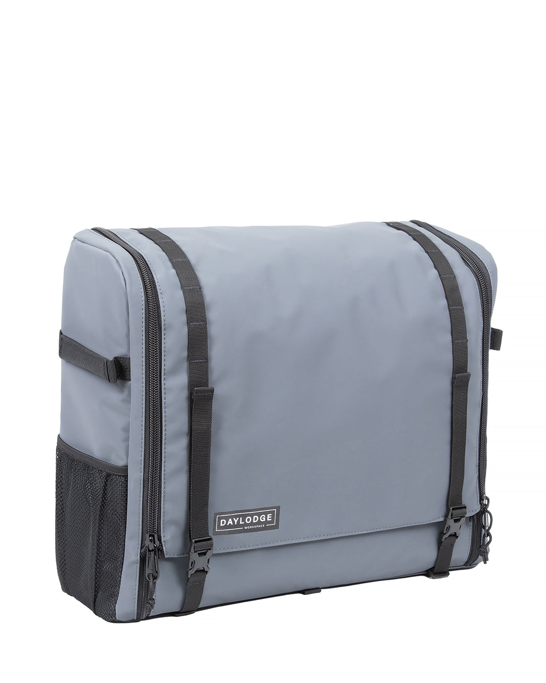 Light gray mobile camp kitchen carry bag with side zippers and top handle