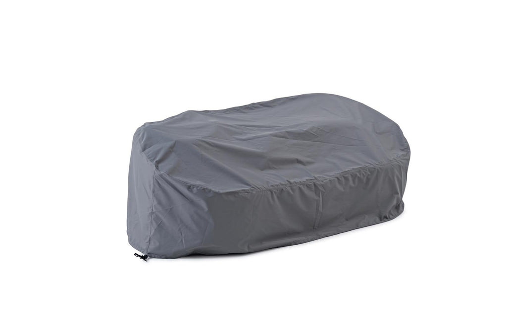 Gray outdoor lounge sofa cover with drawstring, closed