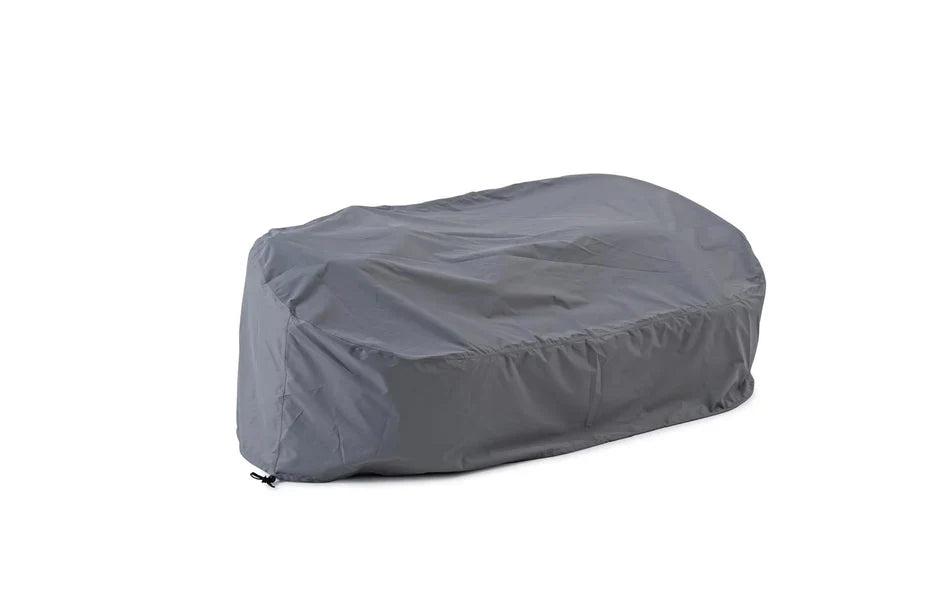 Gray outdoor sofa cover, fitted bag-style protective cover