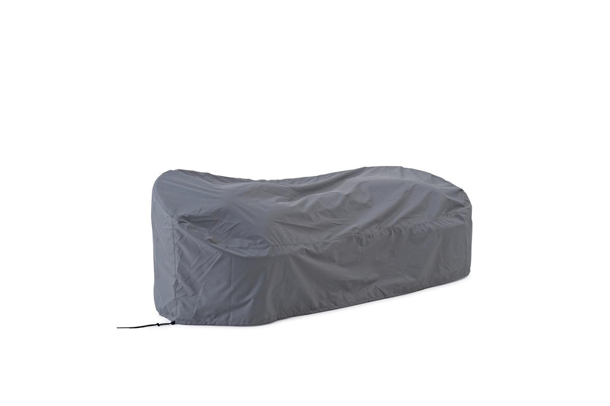 Gray outdoor lounge sofa cover with drawstring, three-seat style