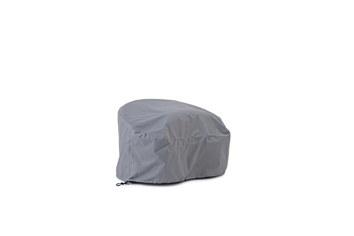 Gray outdoor lounge sofa cover with drawstring, closed