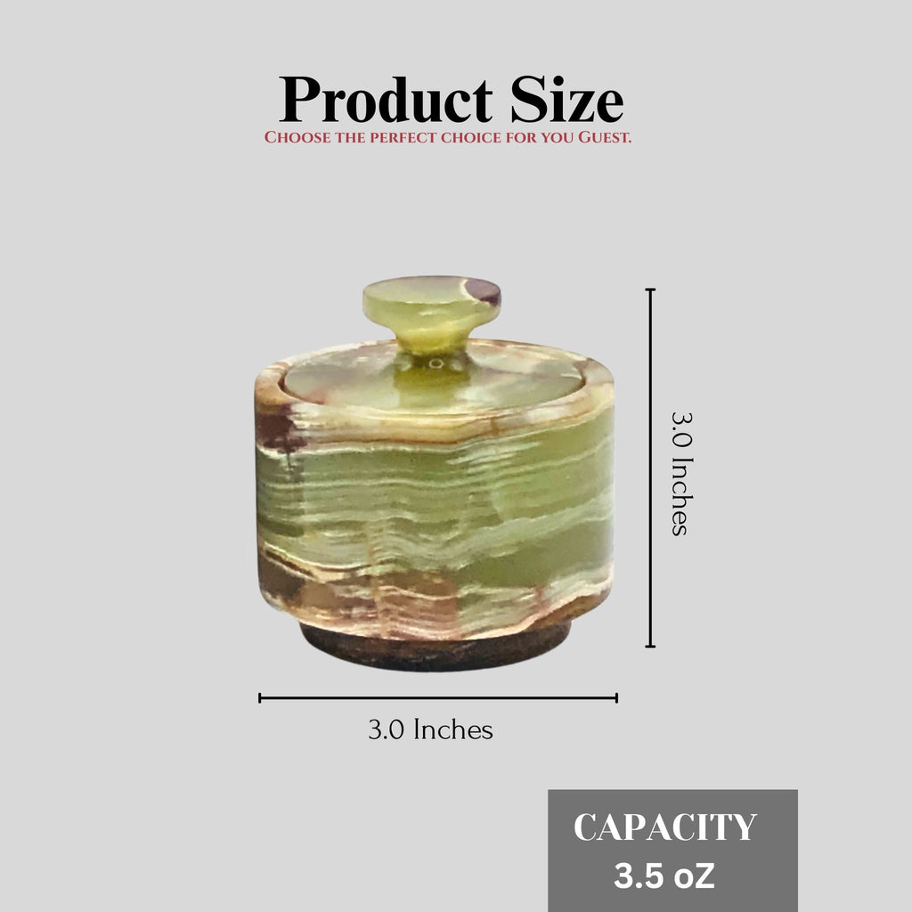 Green marble salt cellar with lid, 3.0 in height, 3.5 oz capacity