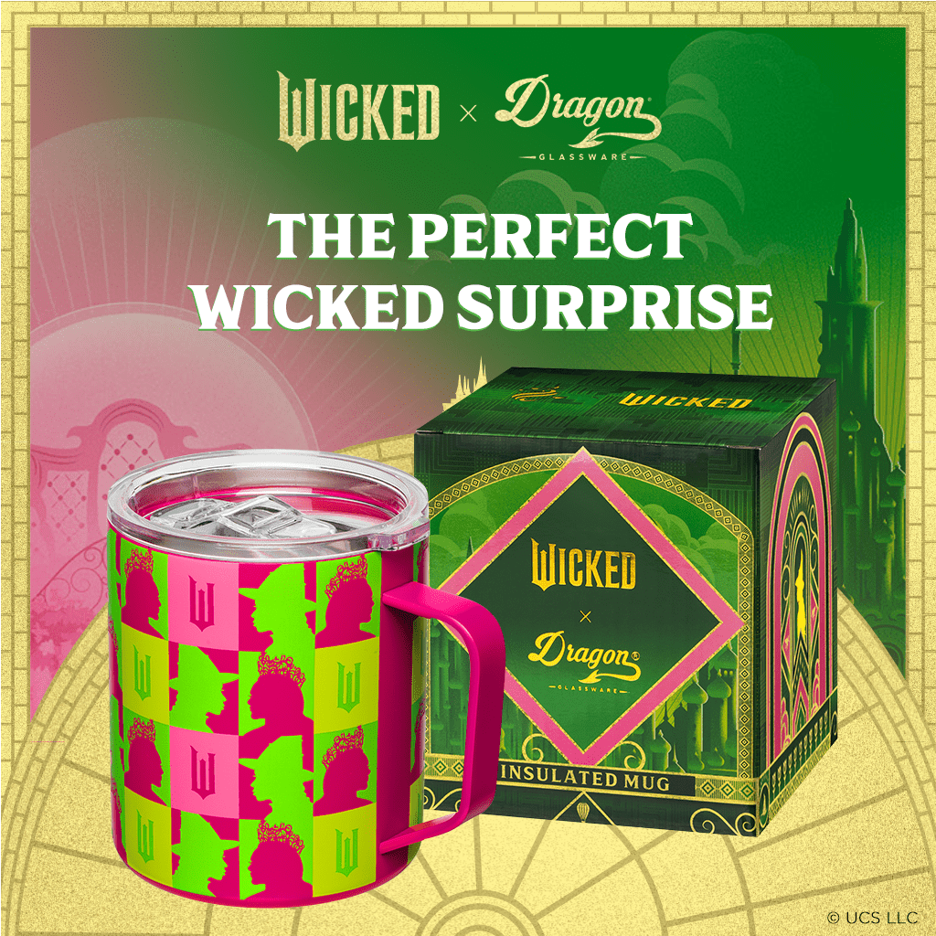 Pink and green graphic stainless steel camp mug with clear sip-through lid