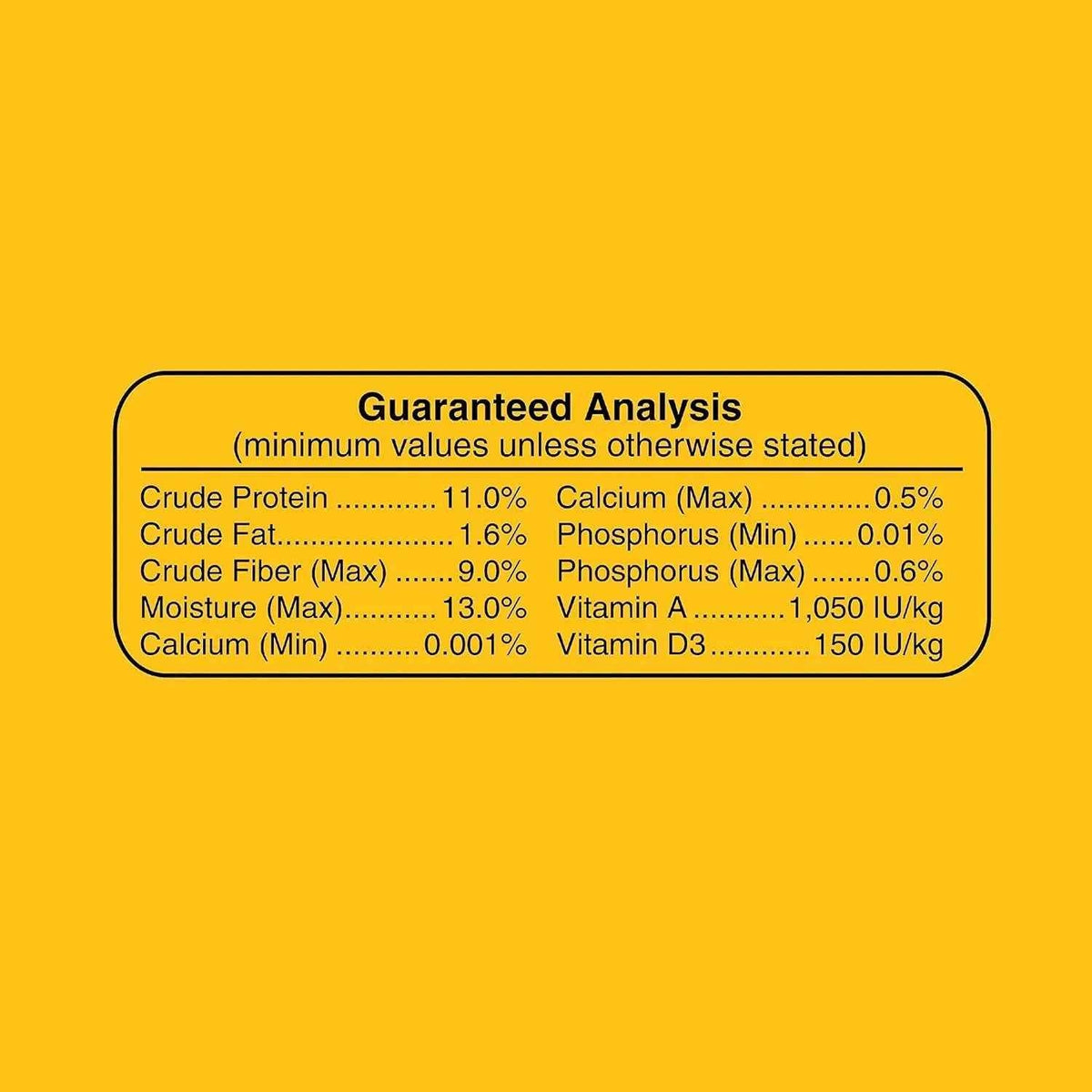 Daily Blend bird food guaranteed analysis label with nutrient percentages