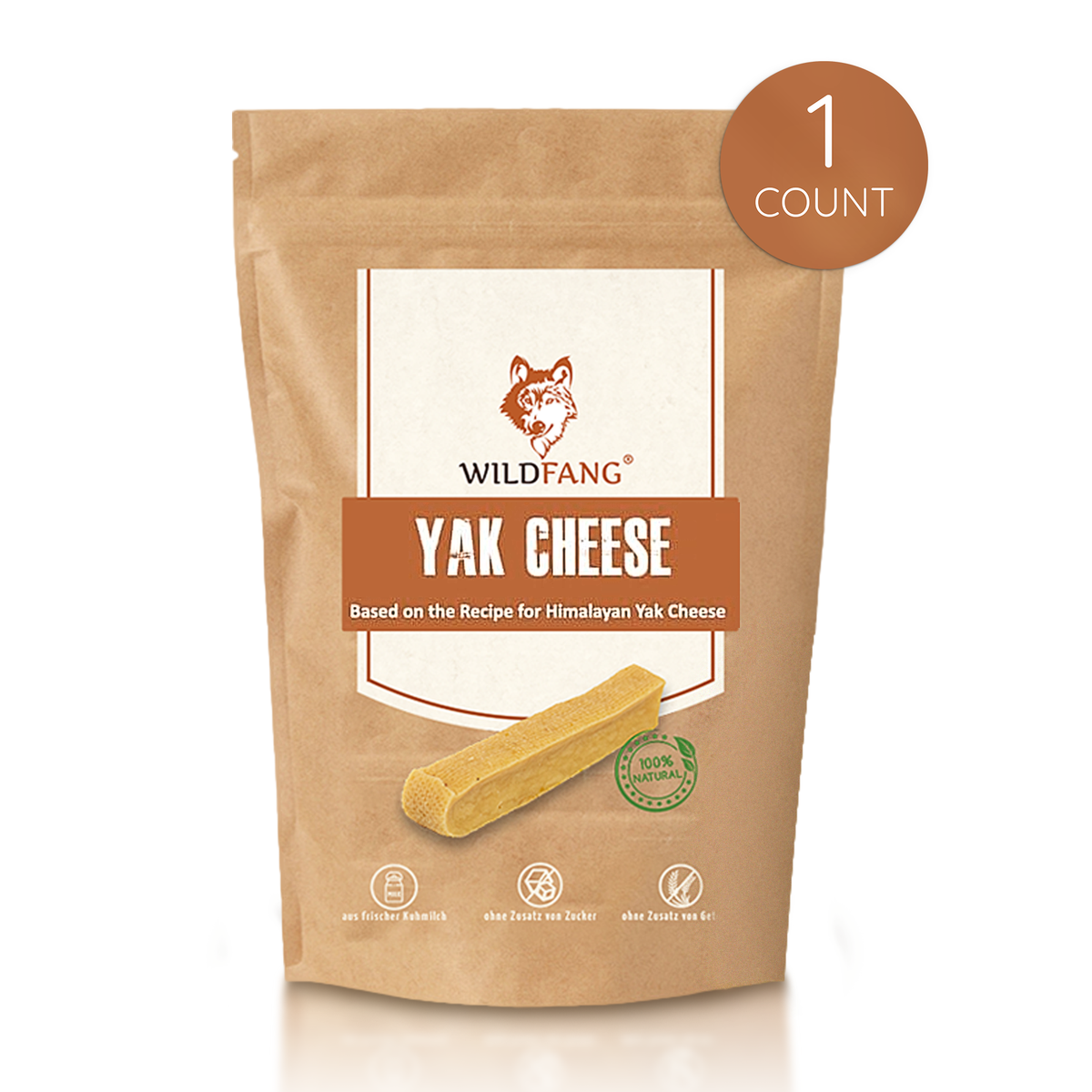 Yak cheese bag with pale yellow chew stick and one cut piece