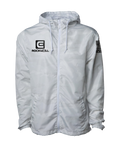 Rockwell white camo windbreaker jacket with hood, full-zip, drawstring and chest logo