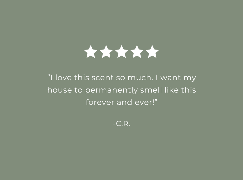 Customer review graphic with five stars and a short testimonial quote