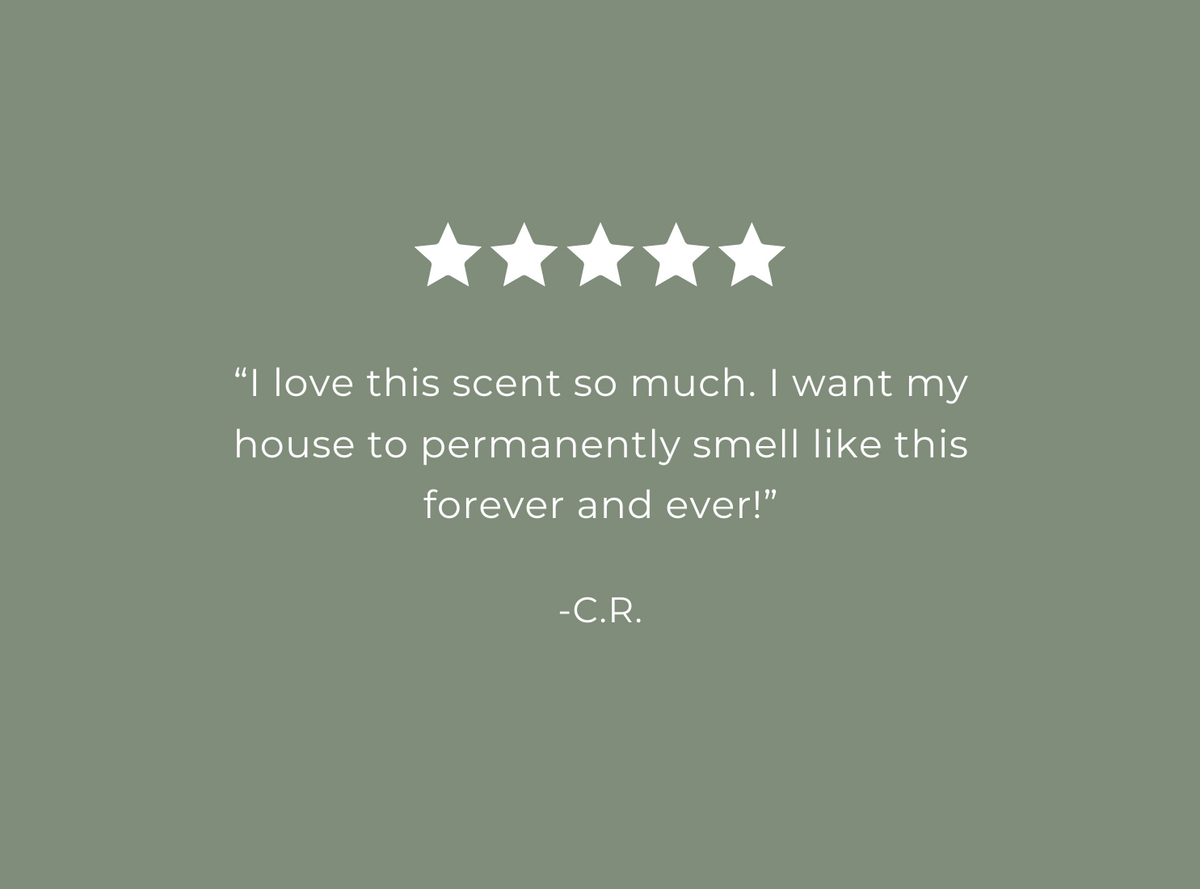 Customer review graphic with five stars and a short testimonial quote