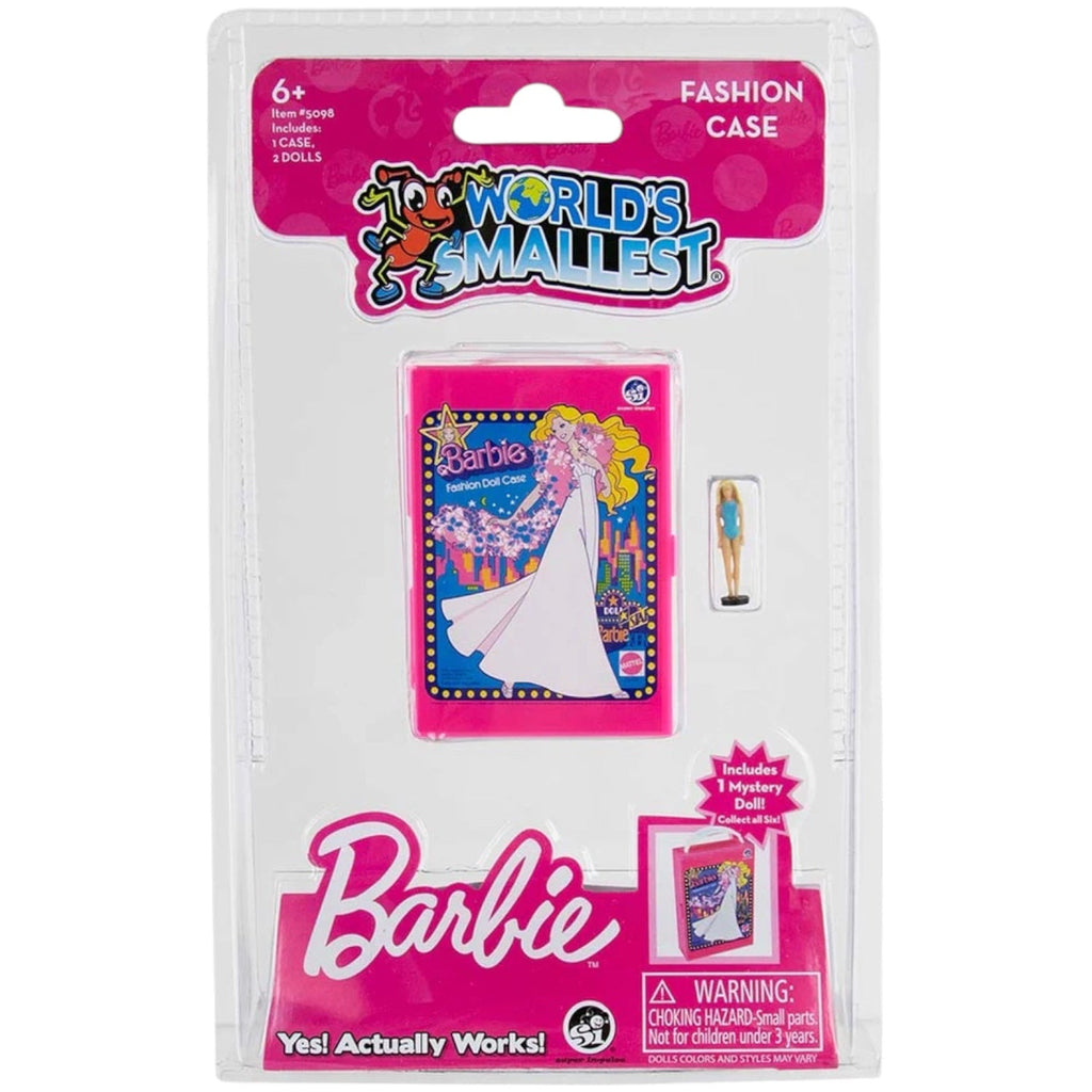 Barbie Fashion Doll Case with miniature doll accessory, shown in retail box packaging
