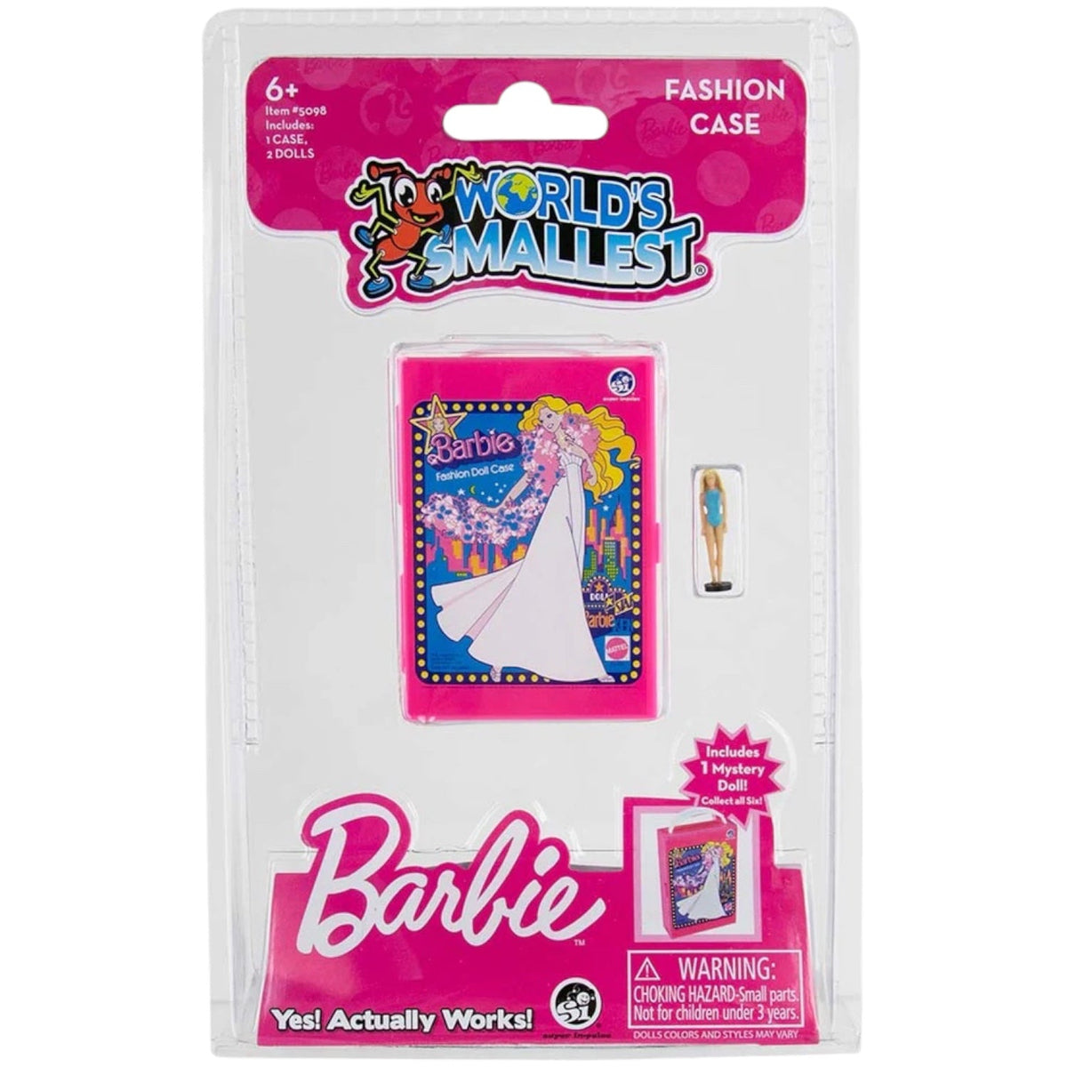 Barbie Fashion Doll Case with miniature doll accessory, shown in retail box packaging