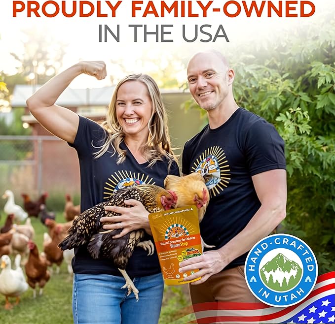 Family holding WormStop herbal dewormer pouch with Hand-Crafted in Utah badge