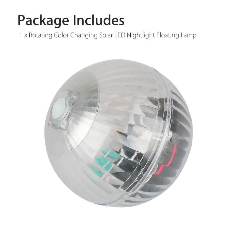 Clear rotating color-changing solar LED floating lamp globe with internal parts