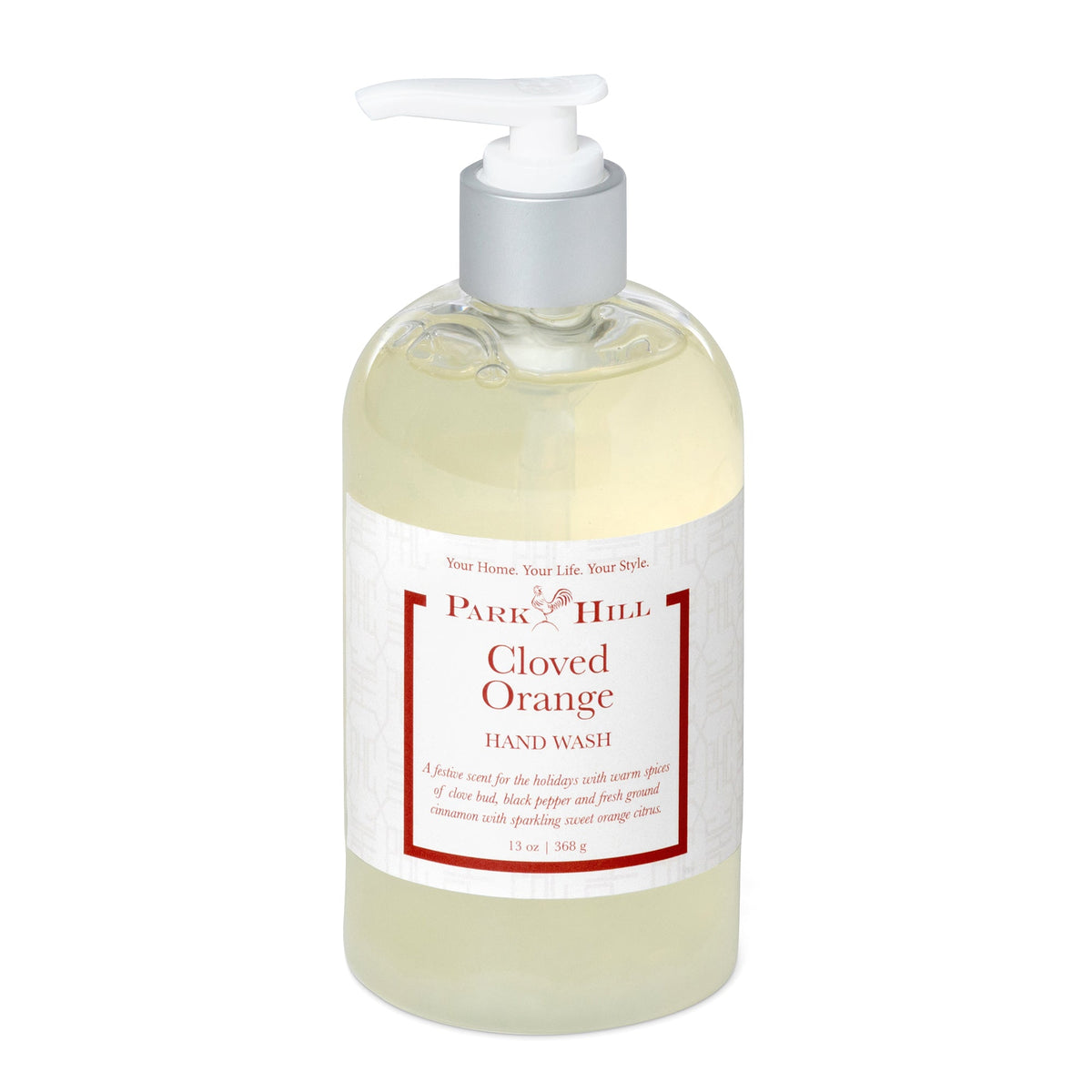 Park Hill cloved orange hand wash pump bottle with clear yellow liquid