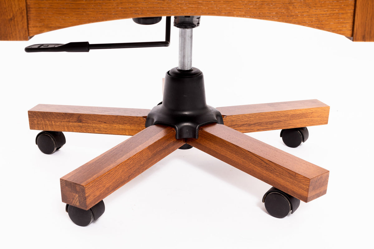 Mission oak office chair swivel base with cross legs and caster wheels