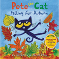 Pete the Cat autumn hardcover book cover with colorful falling leaves