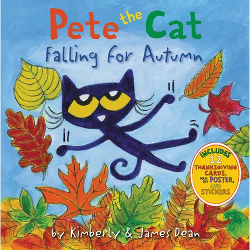Pete the Cat autumn hardcover book cover with colorful falling leaves