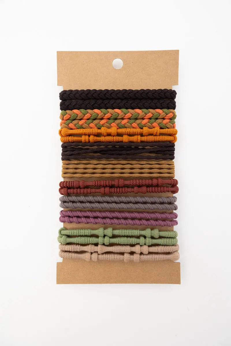 Set of braided hair tie bracelets on hanging card, multicolor braided bands