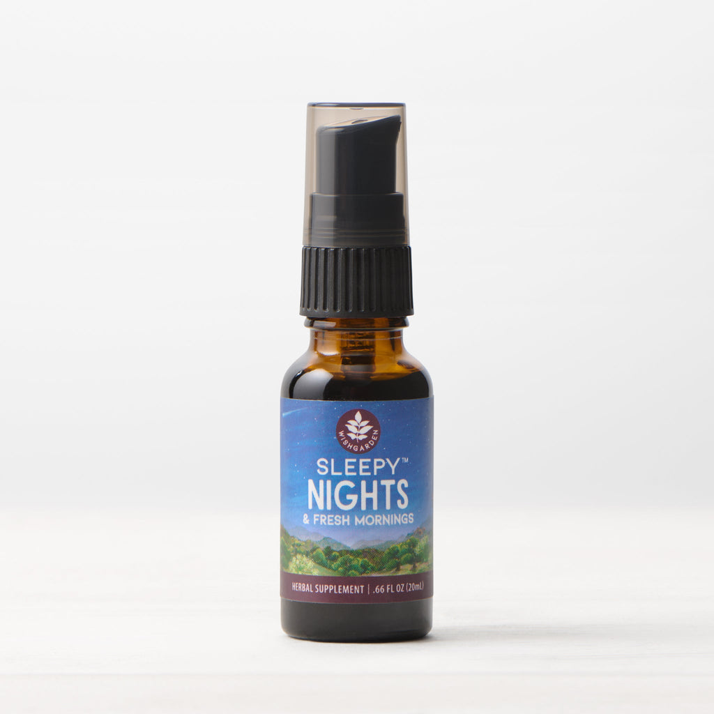 Sleepy Nights fresh mornings herbal spray bottle with amber glass and black pump