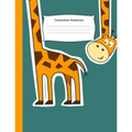 Giraffe-themed teal composition notebook cover, wide ruled line pages