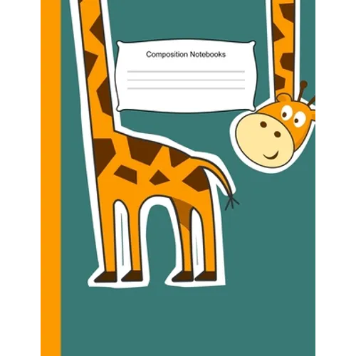Giraffe-themed teal composition notebook cover, wide ruled line pages