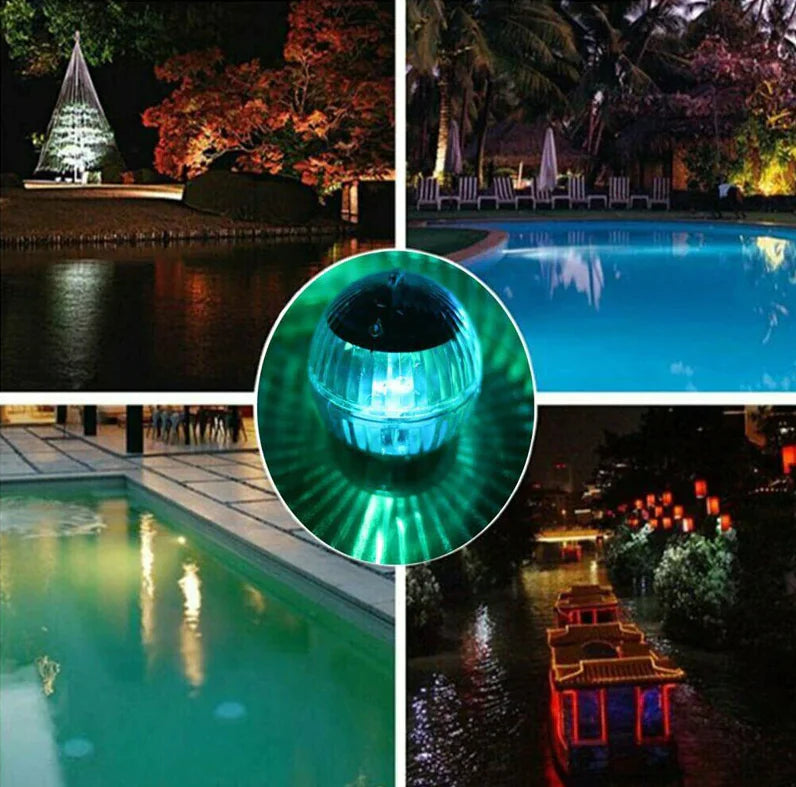 Solar LED floating dome light with green rotating glow