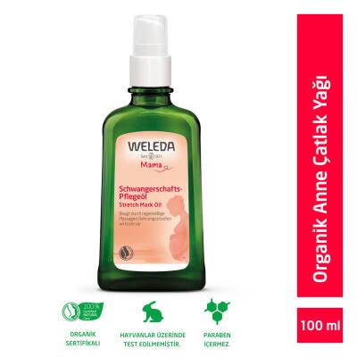 Weleda stretch mark oil bottle with pump, dark green glass, 100 ml