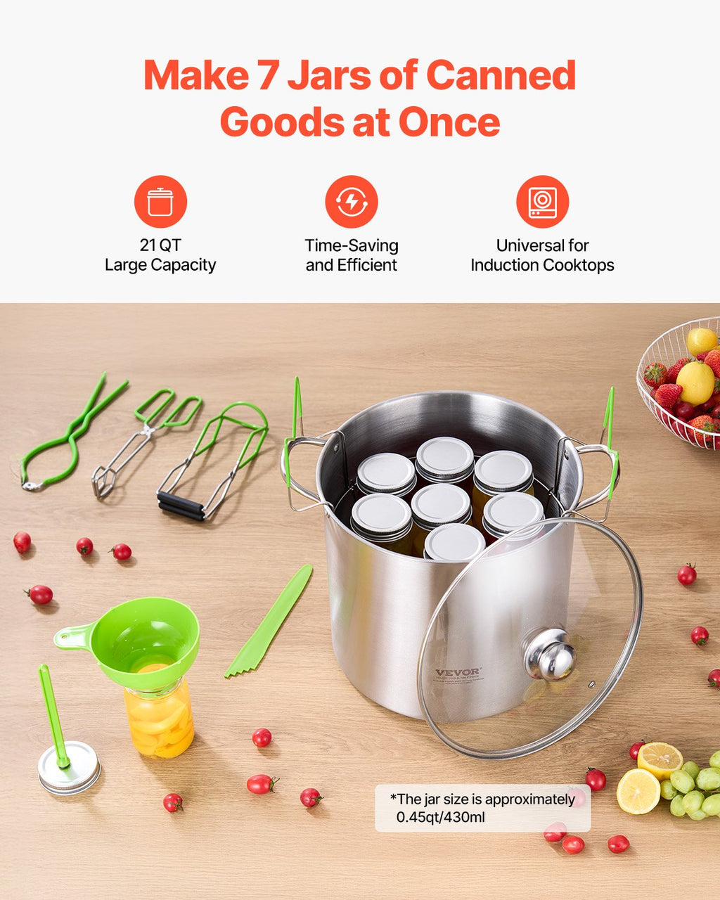 Stainless steel canning pot with lid plus green 9-piece canning tool set