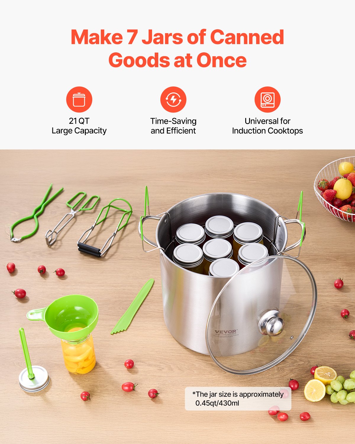 Stainless steel canning pot with lid plus green 9-piece canning tool set