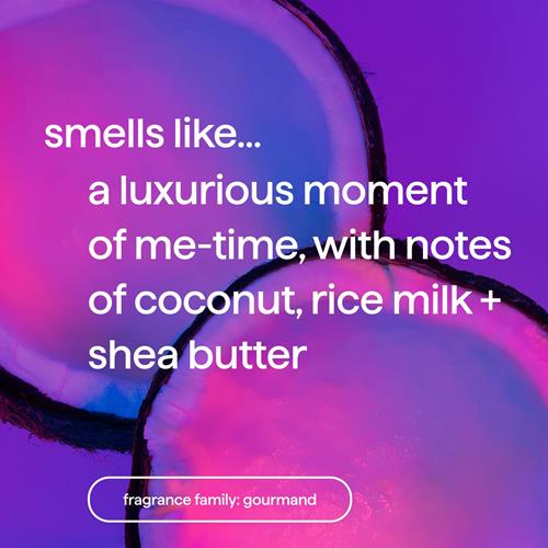 Simply Nourish fragrance note graphic for gift set: coconut, rice milk, shea butter