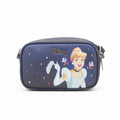 Cinderella-themed crossbody bag with dark navy faux leather and front graphic