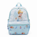 Light blue junior daypack backpack with Cinderella graphic and front zip pocket
