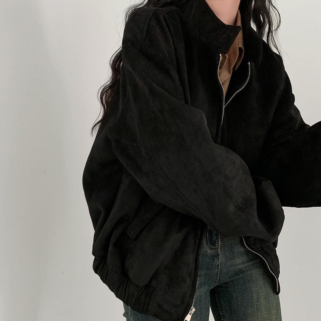 Black velvet coat jacket with stand collar and dual front zippers