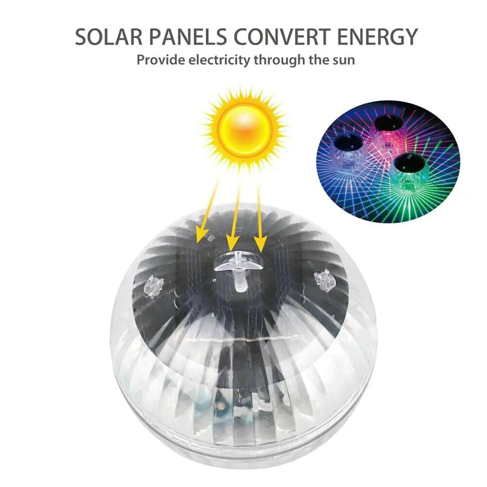 Clear solar LED floating lamp globe showing solar charging effect