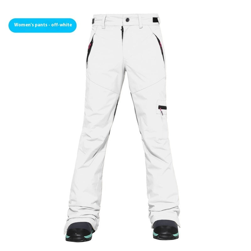 Women's ski pants in off-white, slim fit with side pocket and snow-ready ankle cuff