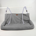 Dual-seat car dog bed, gray waterproof cushion with white support straps