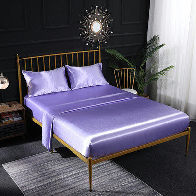 Satin bedding set with lavender sheet and matching pillowcases, 4-piece set