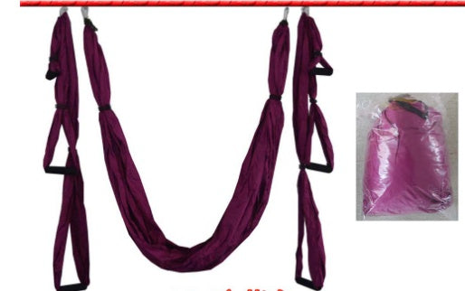 Burgundy aerial yoga hammock swing with hanging loops and end straps