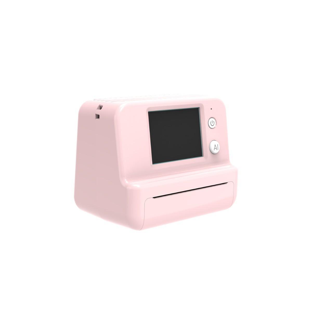 Pink pocket thermal printer with blank screen and power/AI buttons