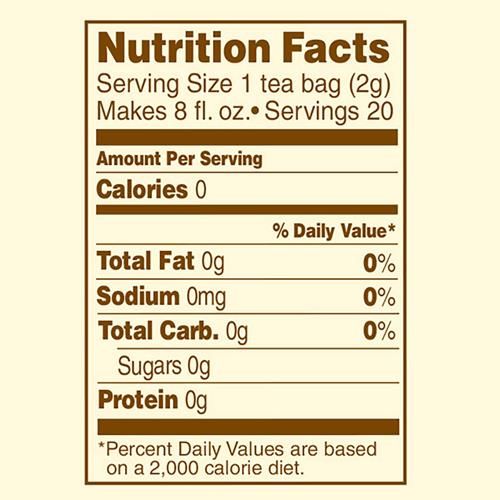Nutrition facts panel for Sleepytime herbal tea, serving size 1 tea bag