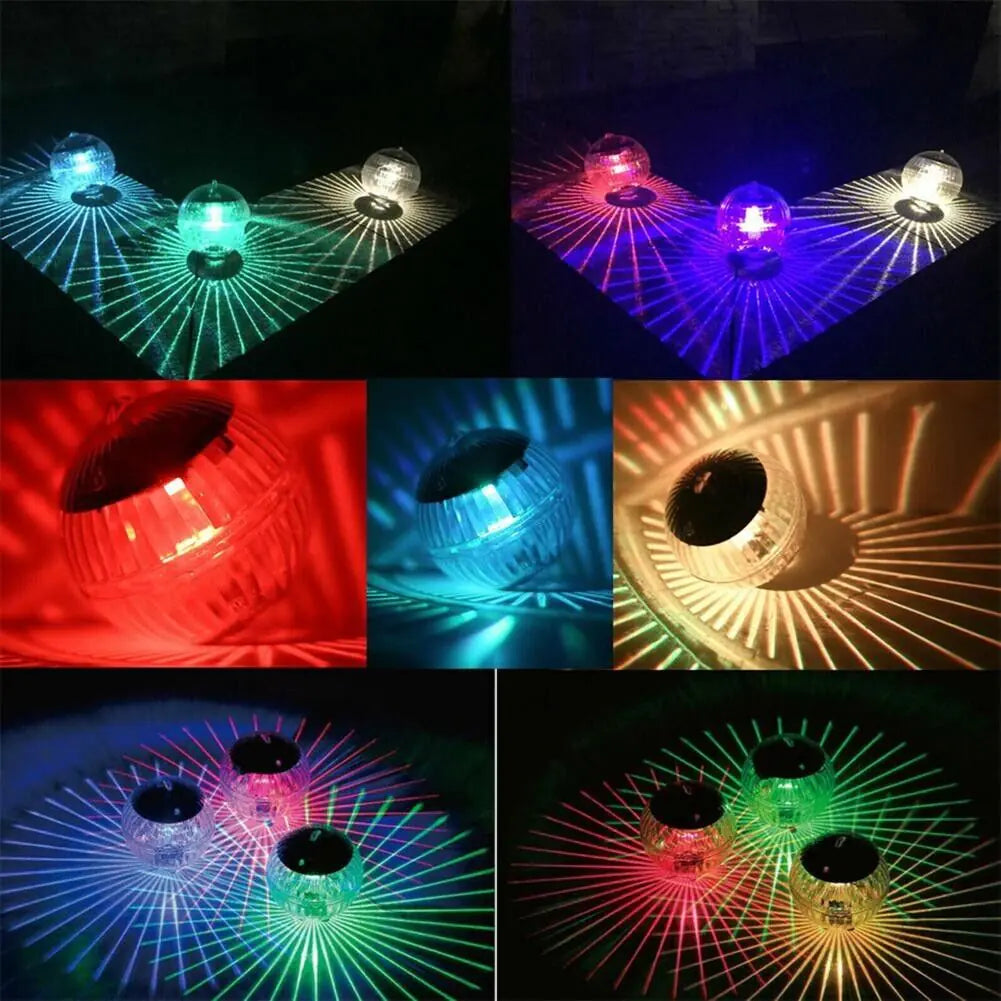 Solar LED floating dome lamp with multi-color rotating light effects