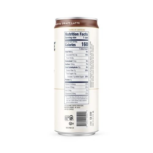 Mocha draft latte coffee can back panel with nutrition facts, 160 calories