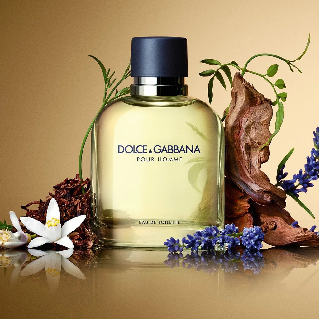 Dolce & Gabbana Pour Homme eau de toilette spray bottle with dark cap and yellow glass